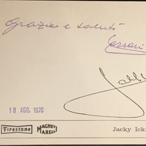 1970 Jacky Ickx Ferrari Factory postcard signed by Enzo Ferrari