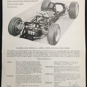 1961 McLaren Elva Formula 1 - Libre chassis sales sheet