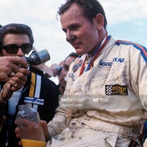 Bruce McLaren, Texas International Can-Am Round, Texas World Speedway, College Station, Texas, 09 November 1969. Bruce McLaren after his victory in the Texas round of the1969 Can-Am series; in Houston Texas. (Photo by Bernard Cahier/Getty Images)