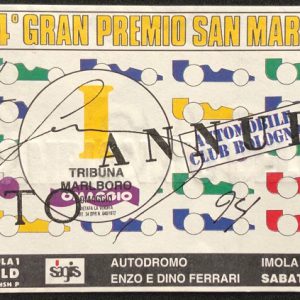 1994 San Marino at Imola GP ticket signed by Ayrton Senna