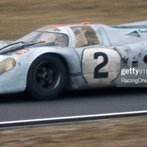 DAYTONA BEACH, FL — January 31, 1971:  Pedro Rodriguez and Jackie Oliver co-drove John Wyer’s Gulf Porsche 917K to the win in the 24 Hours of Daytona at Daytona International Speedway.  It was the second straight victory for Wyer in the event, while it was the fourth time Mexican driver Rodriguez had won the prestigious race.  (Photo by ISC Images & Archives via Getty Images)