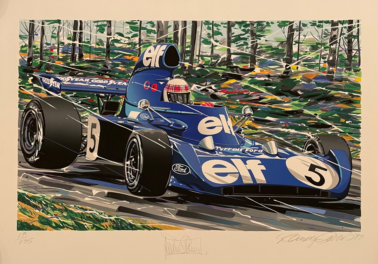 1990 Ayrton Senna Signed Randy Owens Monaco GP Print #129/135 – Racing Hall  of Fame Collection