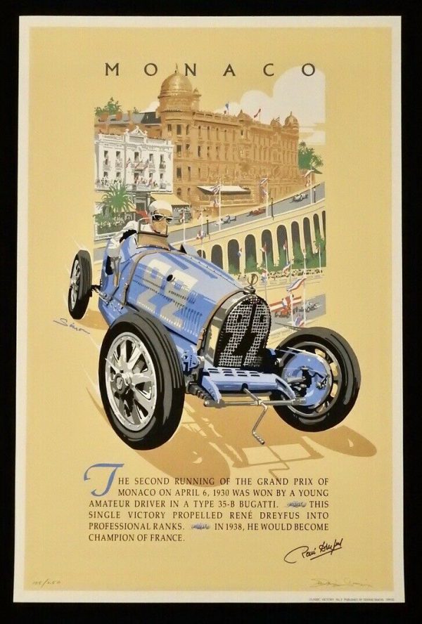 1930 Bugatti Monaco commemorative signed by Rene Dreyfus
