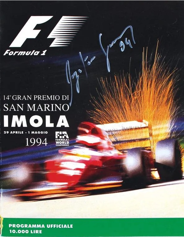 1994 San Marino at Imola GP program signed by Ayrton Senna