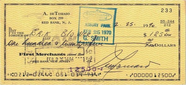 1970 Alejandro De Tomaso signed check