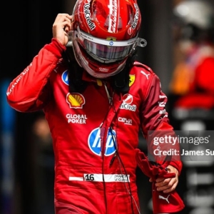 LAS VEGAS, NEVADA - NOVEMBER 21: Ninth placed qualifier Charles Leclerc of Monaco and Scuderia Ferrari walks in parc ferme during qualifying ahead of the F1 Grand Prix of Las Vegas at Las Vegas Strip Circuit on November 21, 2025 in Las Vegas, Nevada. (Photo by James Sutton - Formula 1/Formula 1 via Getty Images)